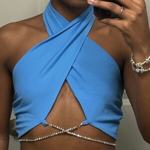 SHEIN Vibrant Blue Wrap Crop Top